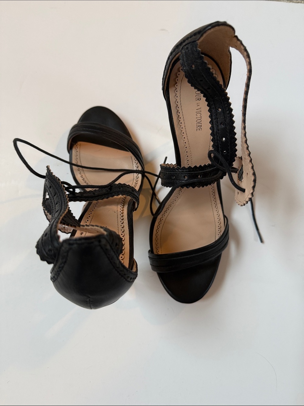 Pour La Victoire Shanna Black Nappa Lace-Up Stiletto Heels with Gold Accent - Picture 7 of 7